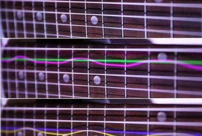2015 ETech Fukushima: Wobble Strings: Spatially Divided Stroboscopic Effect for Augmenting Wobbly Motion of Stringed Instruments