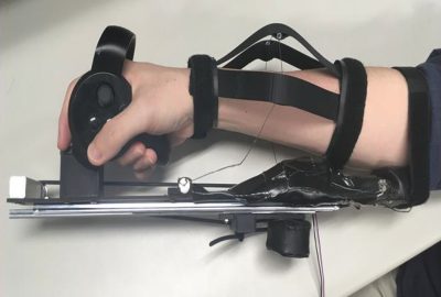 2018 ETech Yamashita: Gum-Gum Shooting: Inducing a Sense of Arm Elongation via Forearm Skin-stretch and the Change in the Center of Gravity