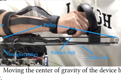 2018 ETech Yamashita: Gum-Gum Shooting: Inducing a Sense of Arm Elongation via Forearm Skin-stretch and the Change in the Center of Gravity